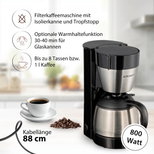 Espressor cafea Cloer 5009, 8 cesti, 800 W, inox, negru - Img 2