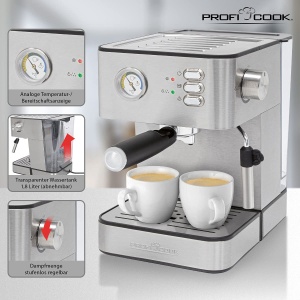 Espressor cafea Profi Cook PC-ES 1209, 20 Bar, 1.8 Litri, Inox - Img 7