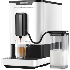 Espressor cafea SENCOR cu spumator de lapte, 19 bari, compact, alb