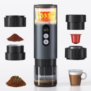 Espressor portabil AMZCHEF cu acumulator 20 Bar si afisaj digital