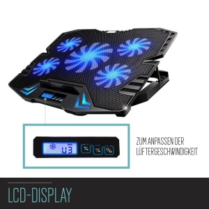 Ewent EW1259 Gaming Laptop Cooler 12-17 inch, 5 ventilatoare silentioase cu LED-uri albastre, 2 porturi USB, pad de racire, suport pentru notebook Cooler Pad Cooling Pad Cooling Mat, negru - Img 5