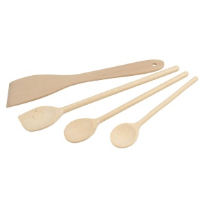 Fackelmann 31125 Set de gadgeturi de bucatarie din lemn din 4 piese, strunjitor si lingura din lemn, lemn certificat FSC, 20 cm, 25 cm, 30 cm