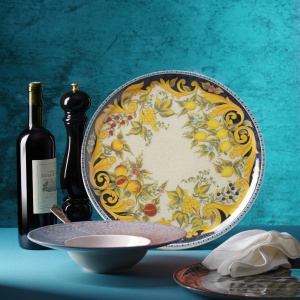 Farfurie pentru pizza HENDI Barocco, Porcelan, 310mm, GalbenNegru - Img 3