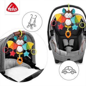 Fehn Activity Play Animal Bat - Jucarie de abilitati motorii pentru carucior, patut si scaun auto pentru copii pentru musca, apucare si sunete - Jucarie de dentitie pentru bebelusi si copii de la 0+ luni - Img 4