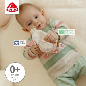 Fehn Knister-Vogel 045079 Jucarie pentru bebelusi cu efecte sonore si broderie Glow-in-the-dark - Img 3