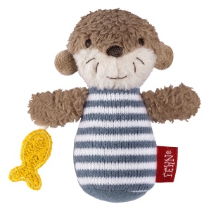 Fehn Mini Rattle Otter - mini jucarie de prindere pentru a zdrangani, simti, juca cu un animal de plus moale si dragalas - un insotitor fidel pentru bebelusi si copii mici de la 0+ luni