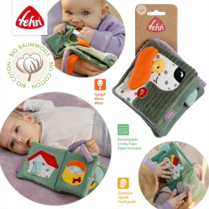 Fehn Stoffbuch Hund Natur 044041 Carte senzoriala din bumbac organic pentru bebelusi - Img 4