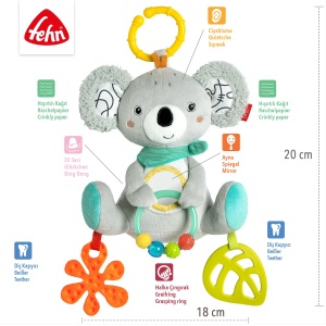 Fehn Toy Baby Koala - Jucarie pentru abilitati motorii cu inel de atasare - Jucarie de joaca cu elemente de prindere - Jucarii pentru bebelusi pentru a musca, apuca si descoperi - Jucarie de plus pentru bebelusi si copii mici de la 3+ luni - Img 5