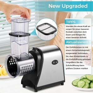 Feliator electric de legume COOCHEER, feliator de legume de 250 W Razatoare de branza de calibru mare din otel inoxidabil cu 5 lame pentru diverse legume - Img 5