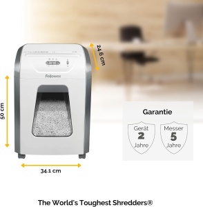 Fellowes Shredder, Distrugator de hartie pentru 12 coli de taiere a particulelor, TUV SUD + GS Certified Shredder P4, Shredder Office & Home Office, Powershred FS-12C, 19L Trash Credit Card Alb - Img 6