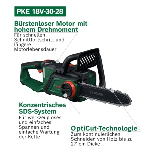 Ferastrau cu lant Bosch PKE18V-30-28, 3.9 kg, 9 ms, fara acumulator - Img 3