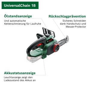Ferastrau electric cu acumulator Bosch UniversalChain 18, 18V, 200 mm, verde - Img 3