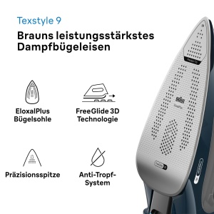 Fier de calcat Braun TexStyle 9 SI9682 DB, 3200W, 330ml, Albastru - Img 3