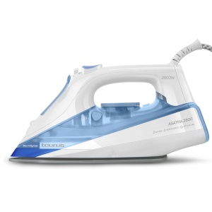 Fier de calcat cu abur Taurus 918984000 Agatha 2800 2800 W, sistem anticalcar si autocuratare, protectie antipicurare, talpa ceramica, abur 170 g/min, plastic, alb/albastru - Img 1