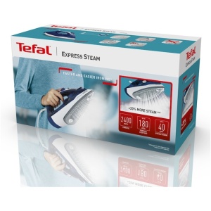 Fier de calcat Tefal Express Steam FV2838E0, 2400W, jet de abur 180 g/min, abur variabil 0-40 g/min, 270 ml, functie anticalcar, alb/albastru - Img 4