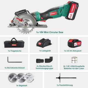Fierastrau circular HYCHIKA 18V cu laser adancime taiere 48mm 3 panze incluse - Img 8