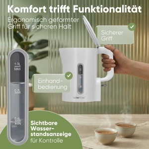 Fierbator de apa Clatronic WK 3834, 1L, 900W, BPA liber, alb - Img 4