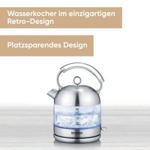 Fierbator de apa SEVERIN WK 3459, 1,7L, 2400W, design retro, sticla si inox - Img 2