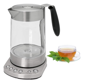 Fierbator de sticla ProfiCook(r) | 1,7 litri | Carcasa din sticla/otel inoxidabil | 70deg C pana la 100deg C | 3000 wati max. | maner cauciucat | Filtru de ceai din otel inoxidabil | Functia de mentinere la cald | PC-WK 1020 G - Img 1