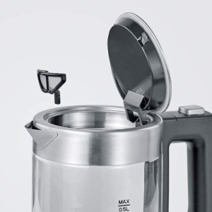 Fierbator de sticla SEVERIN Mini 0,5 L, puternic si compact in design de inalta calitate, ceainic electric cu filtru de calcar, otel inoxidabil/negru, WK 3472 - Img 9