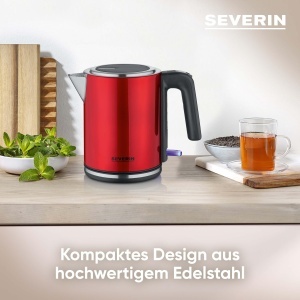 Fierbator SEVERIN 1 L, ceainic electric, filtru de calcar, deschidere XXL, puternic si compact, 100% fara BPA, 2.400 W, otel inoxidabil, rosu, WK 3427 - Img 3