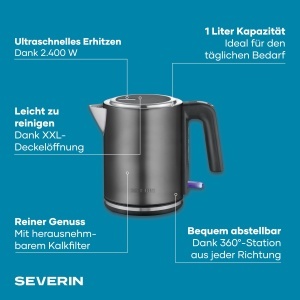 Fierbator Severin WK 9342 2400W 1L Filtru anticalcar Dark Inox - Img 2