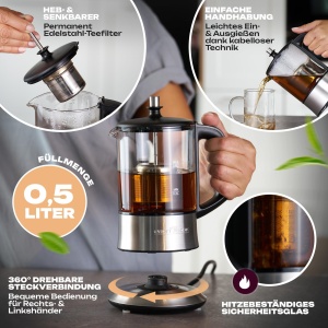 Fierbator si infuzor ceai ProfiCook PC-TK 1165, 0.5L, 1100W, sticla si otel inoxidabil, BPA-free - Img 6