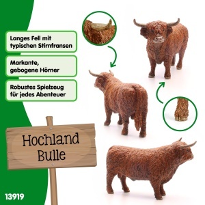 Figurina Bovine Schleich Hochland Bulle 13919, 14 x 6 x 8 cm, Detaliu Realist - Img 3