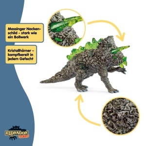 Figurina schleich ELDRADOR Steintriceratops, 7 x 17 x 10 cm, 3 hornuri cristal - Img 4