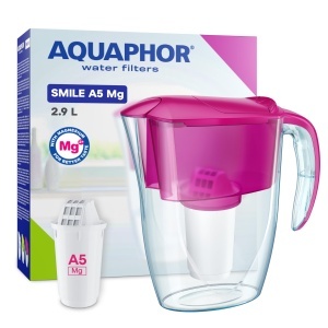 Filtru de apa AQUAPHOR Smile Cyclamen, 2.9L, design compact, include 1 cartus A5