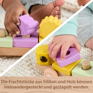 Fisher-Price JKH08 Locomotiva din Lemn cu Blocuri si Forme din Silicon pentru Copii 9 Luni - Img 5