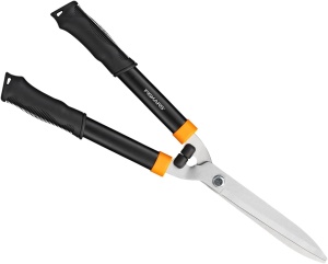 Fiskars Foarfece gard viu HS21, Pentru modelarea si taierea gardurilor vii si tufisurilor, lungime 59 cm, lame din otel calit/maner din plastic moale la atingere, negru/portocaliu, solid, 1026827 - Img 6