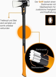Fiskars Topor de despicat IsoCore XXL pentru despicarea bustenilor sau infiptura in pene, lungime: 92 cm, greutate cap: 3,6 kg, negru/portocaliu, 1020220 - Img 5