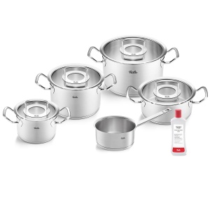 Fissler Original Profi Collection/Set de oale din otel inoxidabil, 5 bucati, incl. capac din sticla + ingrijire gratuita din otel inoxidabil - inductie, argintiu - Img 1