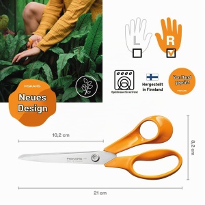 Foarfeca universala Fiskars Classic, 21 cm, otel inoxidabil, maner ergonomic, portocalie - Img 2