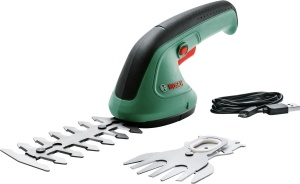 Foarfece Bosch EasyShear (baterie integrata de 3,6 V, durata de viata a bateriei: 40 min, lungimea lamei: 12 cm (arbust) / 8 cm (iarba), intr-o cutie)