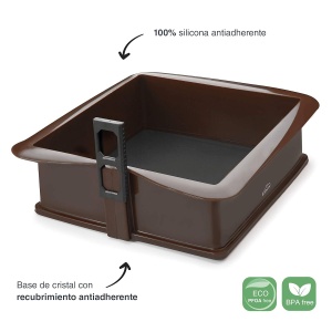 Forma de copt Lacor 66777, silicon antiaderent, baza din sticla, 25x25cm, maro - Img 3