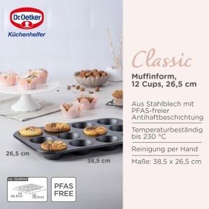 Forma pentru muffins Dr Oetker Classic 12 buc otel negru antiaderenta rezistenta la 230degC - Img 3