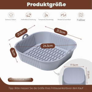 Forme Silikon pentru Friteuza cu Aer Cald, 2 Piese, 21,5x21,5x5 cm, Gri si Negru - Img 2