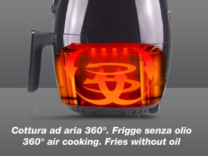 Friteuza cu aer BEPER P101FRI001, fara ulei, temporizator si temperatura reglabile, tava si grata detasabile, capacitate de 2 litri, 1000 wati, negru - Img 4