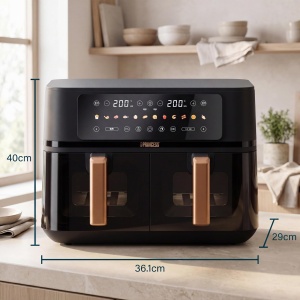 Friteuza cu aer cald Princess 9L 3100W - 2 zone, capacitate mare, functie sincronizare - Img 2