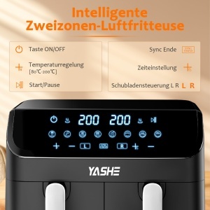 Friteuza cu aer cald YASHE Dual Zone, 9L, Touchscreen, 8 programe presetate - Img 6