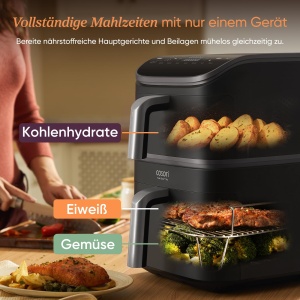 Friteuza cu aer COSORI Turbo Tower Pro 2 camere, 10.8L Double Stack Airfryer cu DualBlaze, acoperire ceramica, nu cu acoperire cu teflon, argintiu-negru - Img 2