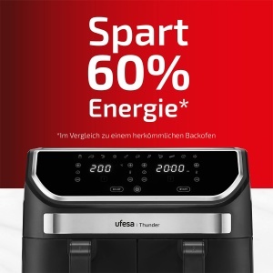 Friteuza cu aer Ufesa Thunder 2 camere, 11 programe, 9 litri, 2 compartimente mari de prajire, 2 zone de gatit independente, 1700W, control digital, acoperire antiaderenta, exclusiv - Img 3