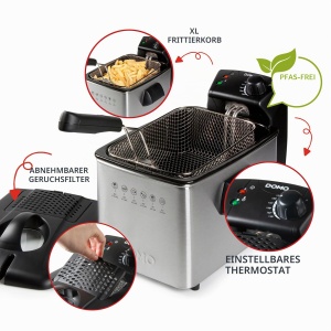 Friteuza electrica DOMO DO465FR, 4L, 3000W, inox, cu fereastra de vizionare - Img 3