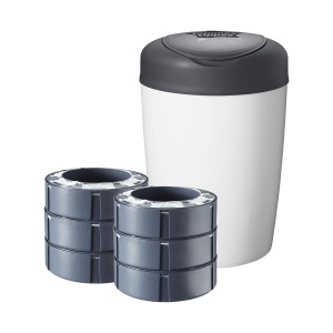 Galeata de scutece Tommee Tippee Simplee Sangenic, inclusiv 6 casete de rezerva, alb si gri - Img 1