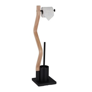 Garnitura WC Relaxdays, suport hartie si perie, 75x18,5x18,5cm, negrunatur