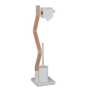 Garnitura WC Relaxdays, suport toaleta si periuta, 75x18,5x18,5cm, albnatural