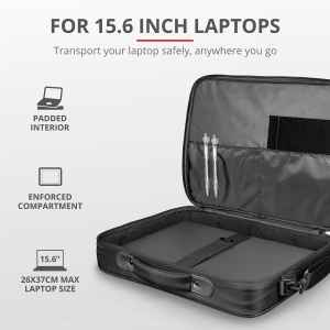 Geanta ecologica pentru laptop Trust Atlanta din material reciclat de pana la 15,6 inci, geanta sustenabila cu curea de umar si buzunare pentru depozitare, pentru calatorii, afaceri, birou, scoala - Negru - Img 4