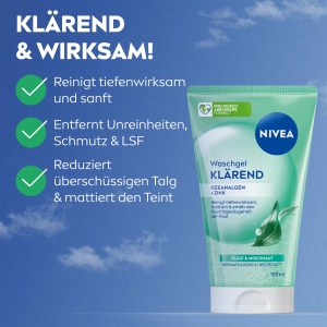 Gel de curatare NIVEA Klarend, 150 ml, cu alge marine si zinc, pentru ten gras - Img 2